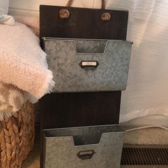 Rae Dunn 2 tier wall hanging mail filer rustic farmhouse wood metal inbox outbox - Picture 10 of 10